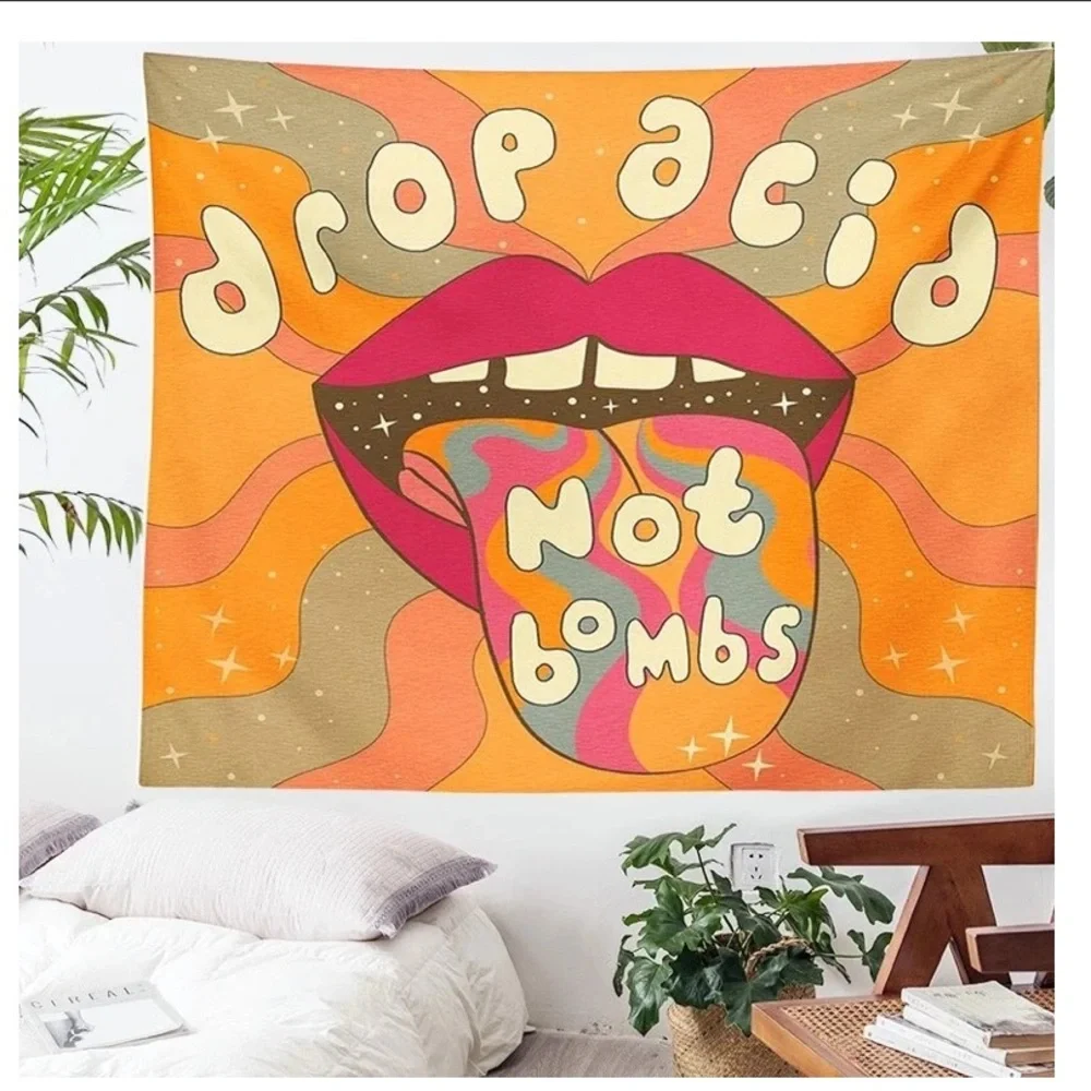 NEW hippie “drop acid not bombs” tapestry